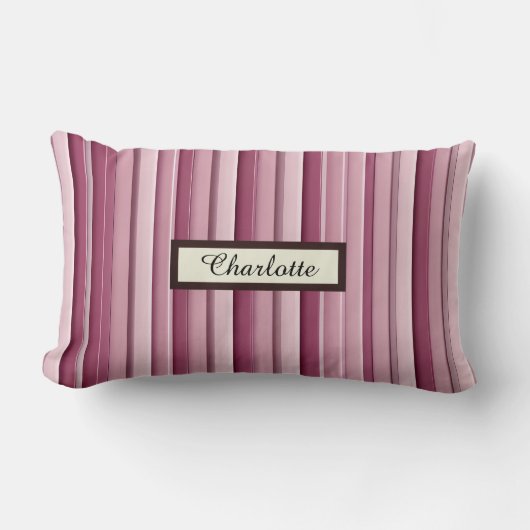 Personalized Modern Pink Mauve Vertical Stripes ランバークッション (正面)