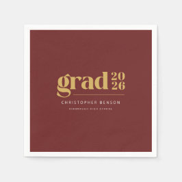 Personalized Modern Red Gold 2026 Graduation スタンダードカクテルナプキン