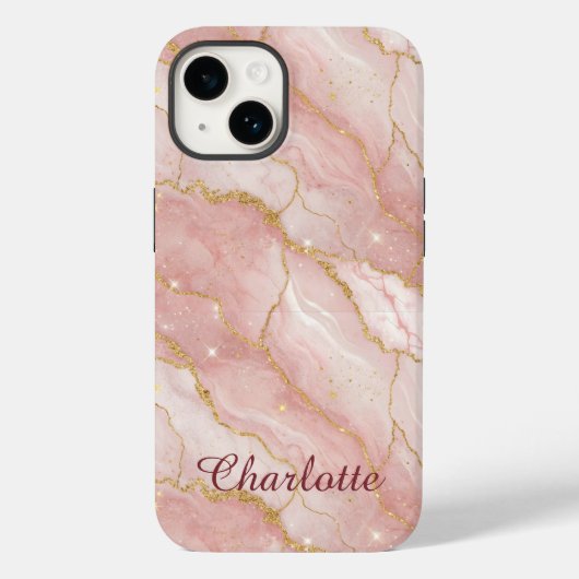 Personalized Modern Rose Quartz Marble Gold Case-Mate iPhoneケース (裏面)