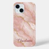 Personalized Modern Rose Quartz Marble Gold Case-Mate iPhoneケース (裏面)