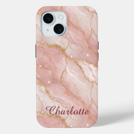 Personalized Modern Rose Quartz Marble Gold Case-Mate iPhoneケース (裏面)