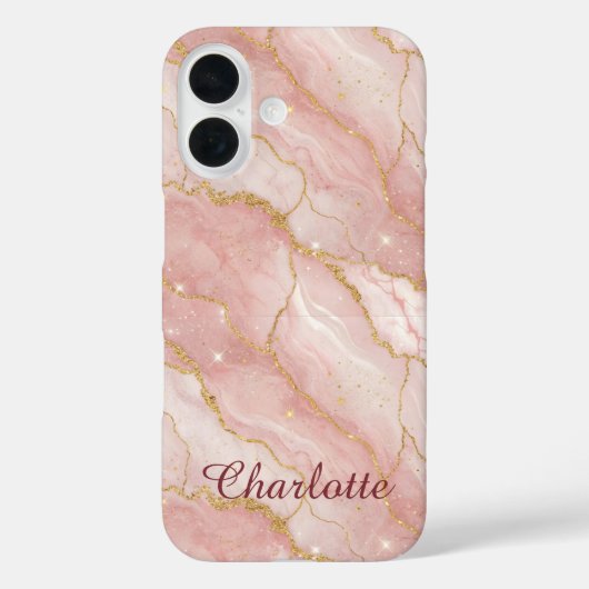 Personalized Modern Rose Quartz Marble Gold Case-Mate iPhoneケース (裏面)