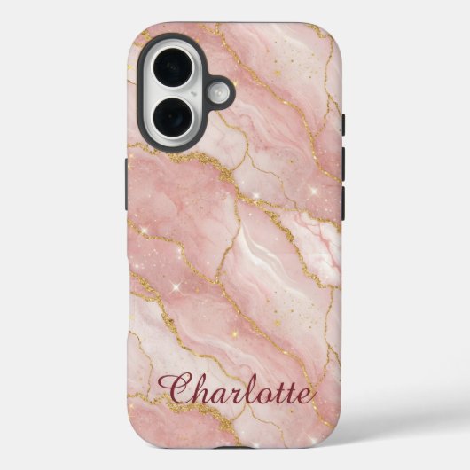 Personalized Modern Rose Quartz Marble Gold Case-Mate iPhoneケース (裏面)