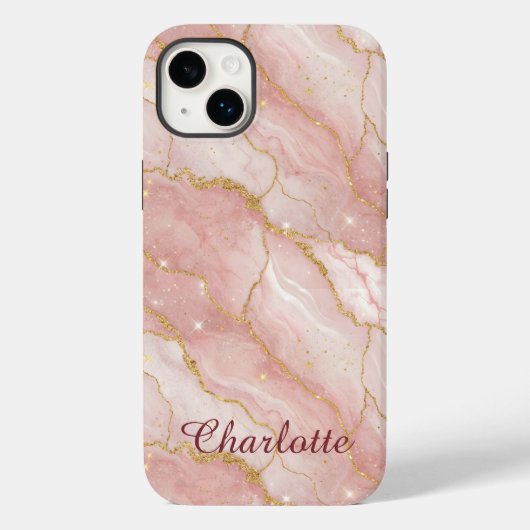Personalized Modern Rose Quartz Marble Gold Case-Mate iPhoneケース (裏面)