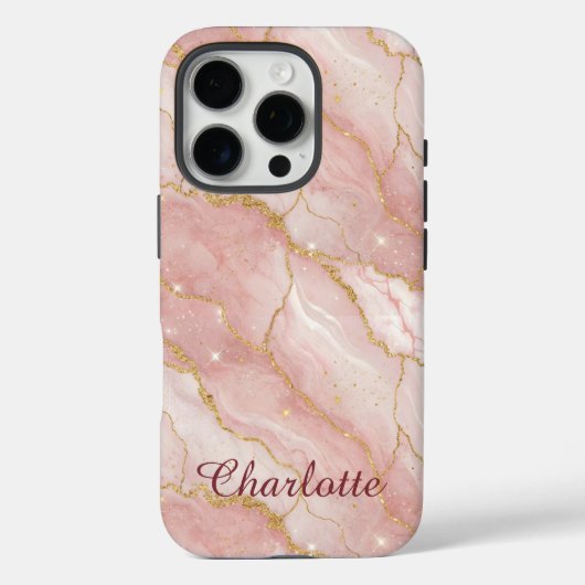 Personalized Modern Rose Quartz Marble Gold Case-Mate iPhoneケース (裏面)