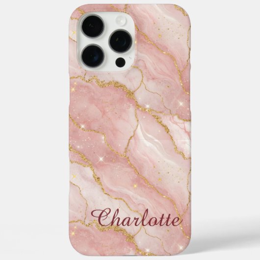 Personalized Modern Rose Quartz Marble Gold Case-Mate iPhoneケース (裏面)