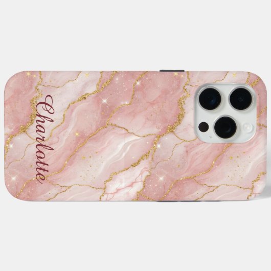 Personalized Modern Rose Quartz Marble Gold Case-Mate iPhoneケース (裏面 (横))