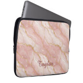 Personalized Modern Rose Quartz Marble Gold Glitte ラップトップスリーブ (正面右)