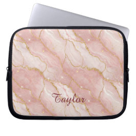 Personalized Modern Rose Quartz Marble Gold Glitte ラップトップスリーブ