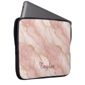 Personalized Modern Rose Quartz Marble Gold Glitte ラップトップスリーブ (正面右)