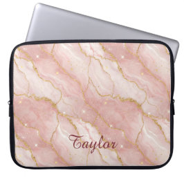 Personalized Modern Rose Quartz Marble Gold Glitte ラップトップスリーブ