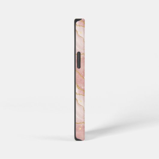 Personalized Modern Rose Quartz Marble Gold iPhoneケース (右側面)