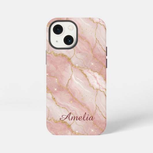 Personalized Modern Rose Quartz Marble Gold iPhoneケース (裏面)