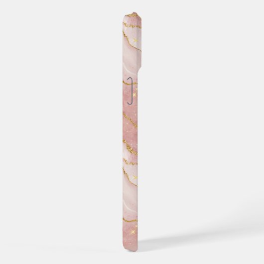 Personalized Modern Rose Quartz Marble Gold iPhoneケース (右側面)