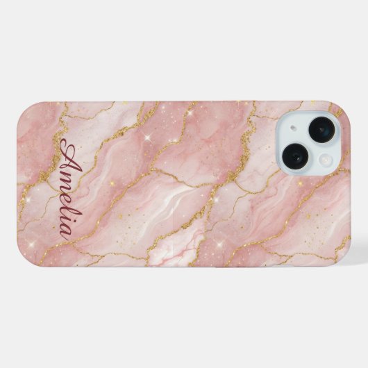 Personalized Modern Rose Quartz Marble Gold iPhoneケース (裏面横)