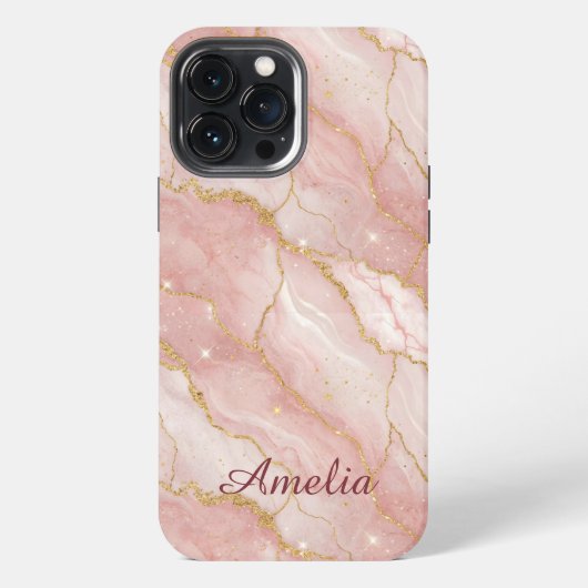 Personalized Modern Rose Quartz Marble Gold iPhoneケース (裏面)