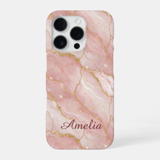 Personalized Modern Rose Quartz Marble Gold iPhoneケース (裏面)