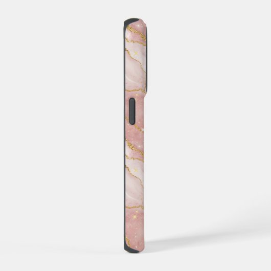 Personalized Modern Rose Quartz Marble Gold iPhoneケース (右側面)