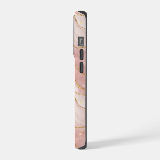 Personalized Modern Rose Quartz Marble Gold iPhoneケース (左側面)