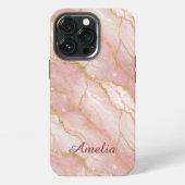 Personalized Modern Rose Quartz Marble Gold iPhoneケース (裏面)