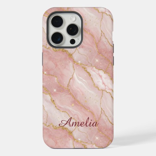 Personalized Modern Rose Quartz Marble Gold iPhoneケース (裏面)