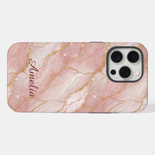 Personalized Modern Rose Quartz Marble Gold iPhoneケース (裏面横)