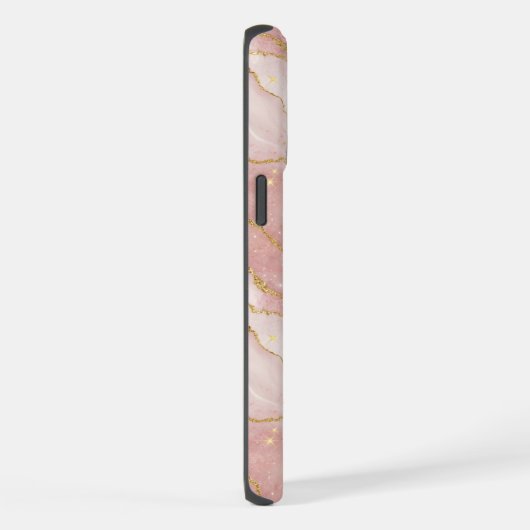 Personalized Modern Rose Quartz Marble Gold iPhoneケース (右側面)