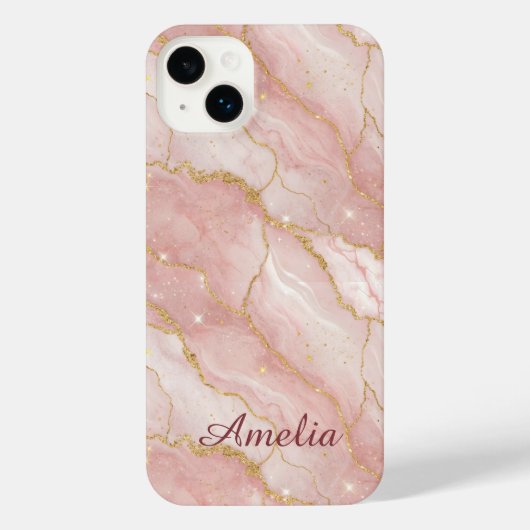 Personalized Modern Rose Quartz Marble Gold iPhoneケース (裏面)