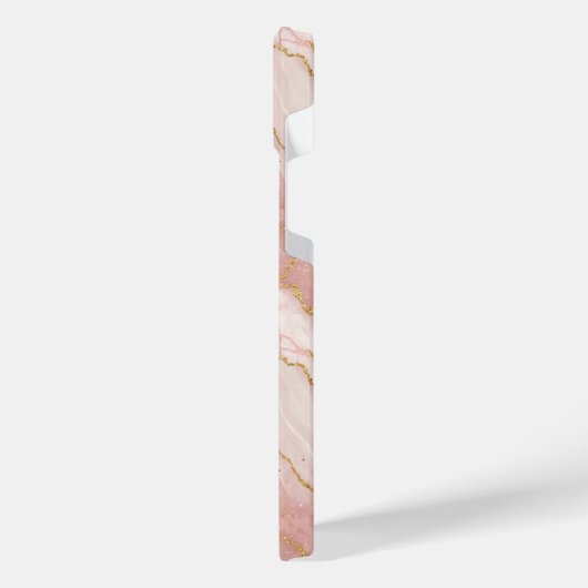 Personalized Modern Rose Quartz Marble Gold iPhoneケース (左側面)