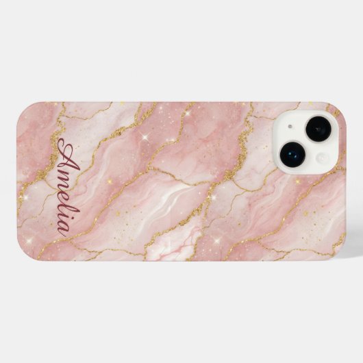 Personalized Modern Rose Quartz Marble Gold iPhoneケース (裏面横)