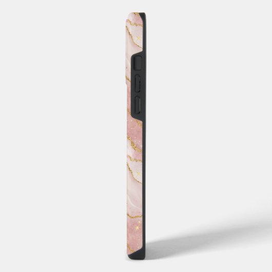 Personalized Modern Rose Quartz Marble Gold iPhoneケース (左側面)