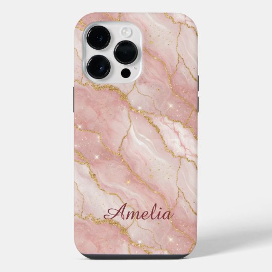 Personalized Modern Rose Quartz Marble Gold iPhoneケース (裏面)