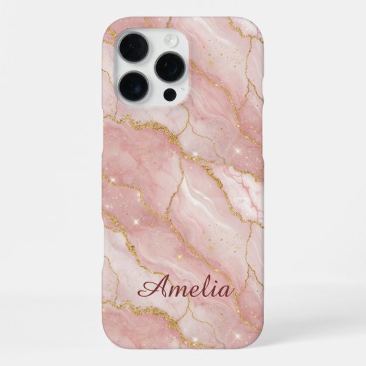 Personalized Modern Rose Quartz Marble Gold iPhoneケース (裏面)