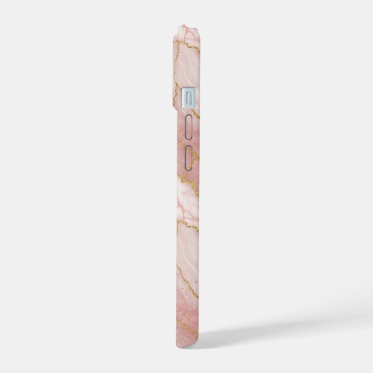 Personalized Modern Rose Quartz Marble Gold iPhone 15ケース (左側面)