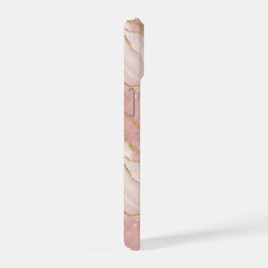 Personalized Modern Rose Quartz Marble Gold iPhone 15ケース (右側面)
