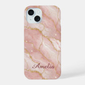 Personalized Modern Rose Quartz Marble Gold iPhone 15ケース (裏面)