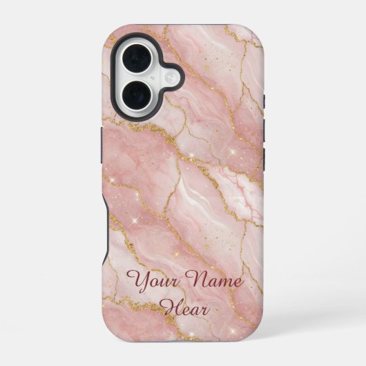 Personalized Modern Rose Quartz Marble Gold iPhone 16ケース (裏面)