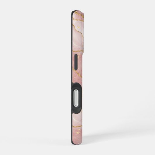 Personalized Modern Rose Quartz Marble Gold iPhone 16ケース (右側面)