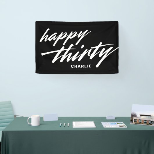 Personalized Modern Script Black 30th Birthday 横断幕 (トレードショー)