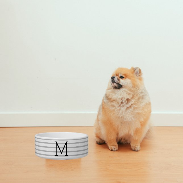Personalized Modern Stripe Custom Initial Pet Bowl ボウル (クリエイターアップロード済み)