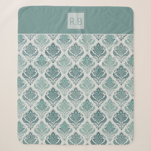 Personalized Modern Teal Nordic Damask シェルパブランケット (正面)