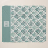 Personalized Modern Teal Nordic Damask シェルパブランケット (正面(横))