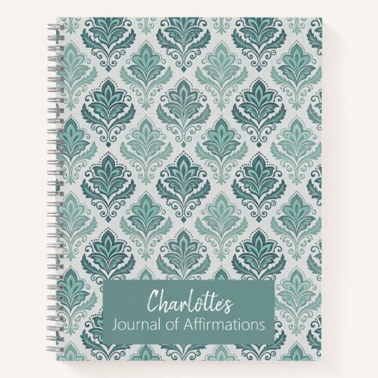 Personalized Modern Teal Nordic Damask ノートブック (正面)