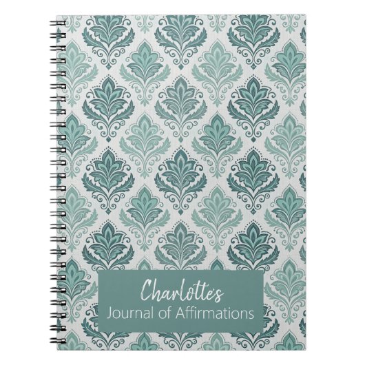 Personalized Modern Teal Nordic Damask ノートブック (正面)