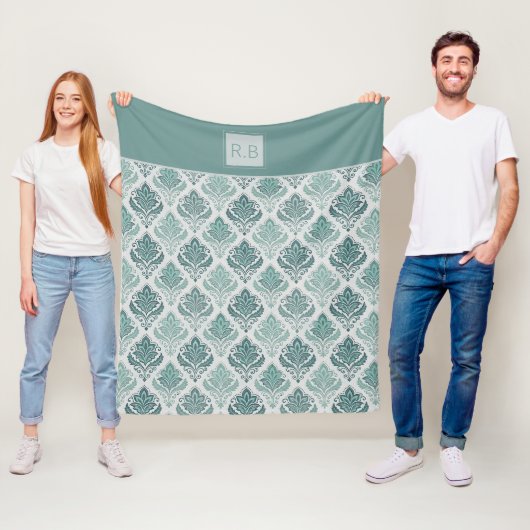 Personalized Modern Teal Nordic Damask フリースブランケット (インサイチュ)