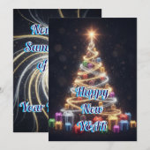 Personalized Modern Tree New Year Holiday Card シーズンカード (正面/裏面)