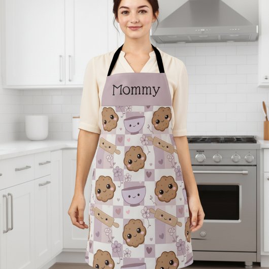 Personalized Mom Apron Kawaii Cookie Gingham Bake エプロン