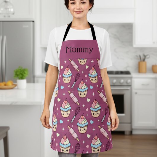 Personalized Mom Apron Kawaii Pink Blue Cupcake エプロン