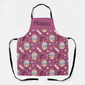Personalized Mom Apron Kawaii Pink Blue Cupcake エプロン (正面)