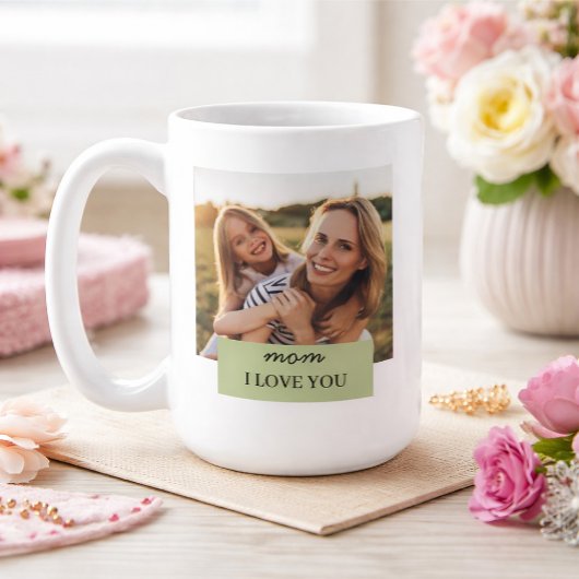 Personalized Mom I Love You Photo Sage Green コーヒーマグカップ